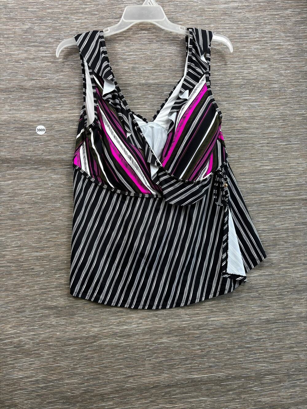 Anne Cole Tankini Swimsuit Top Womens 20W Multicolor Stripe Plus Lined Bra NEW